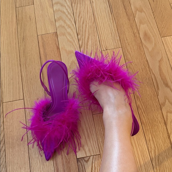 Zara Pink Feathered Heels - Picture 2 of 5